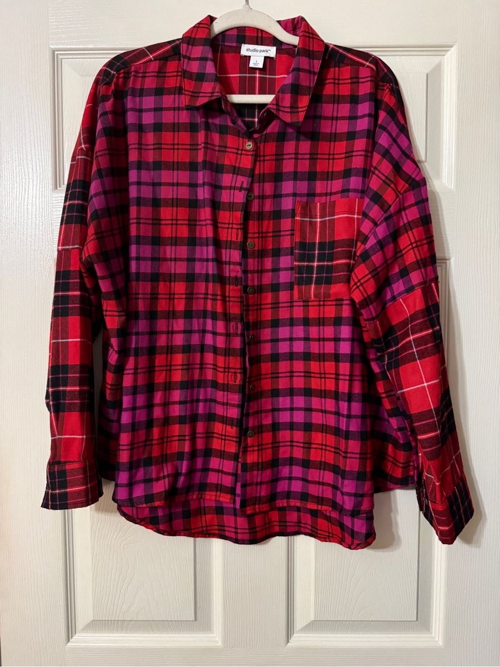 Studio Plaid Button-Down Shirt in Red and Pink